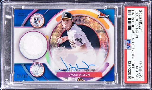 2025 Topps Finest Jacob Wilson Finest Autograph Relic Blue Refractor #RAJR-JWI card image