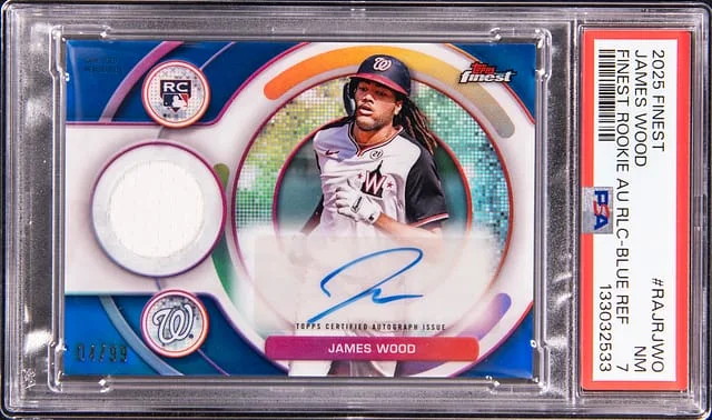 2025 Topps Finest James Wood Finest Autograph Relic Blue Refractor #RAJR-JWO card image