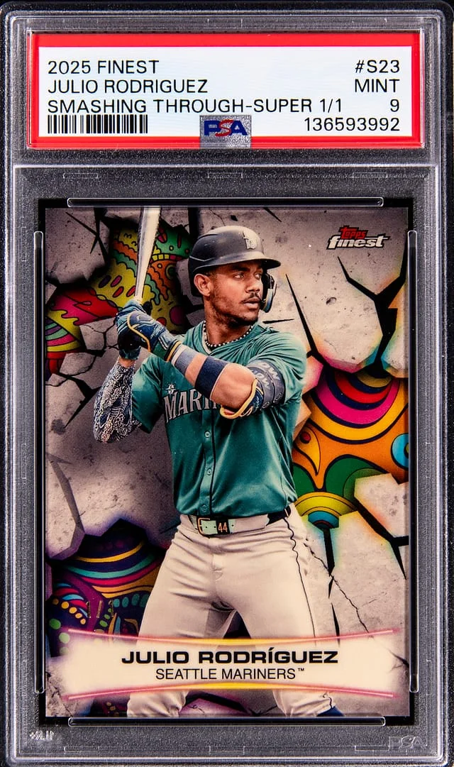 2025 Topps Finest Julio Rodriguez Smashing Through Superfractor #S-23 card image