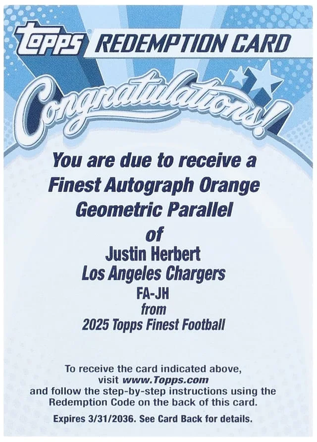 2025 Topps Finest Justin Herbert Finest Autograph Orange Geometric #FA-JH card image