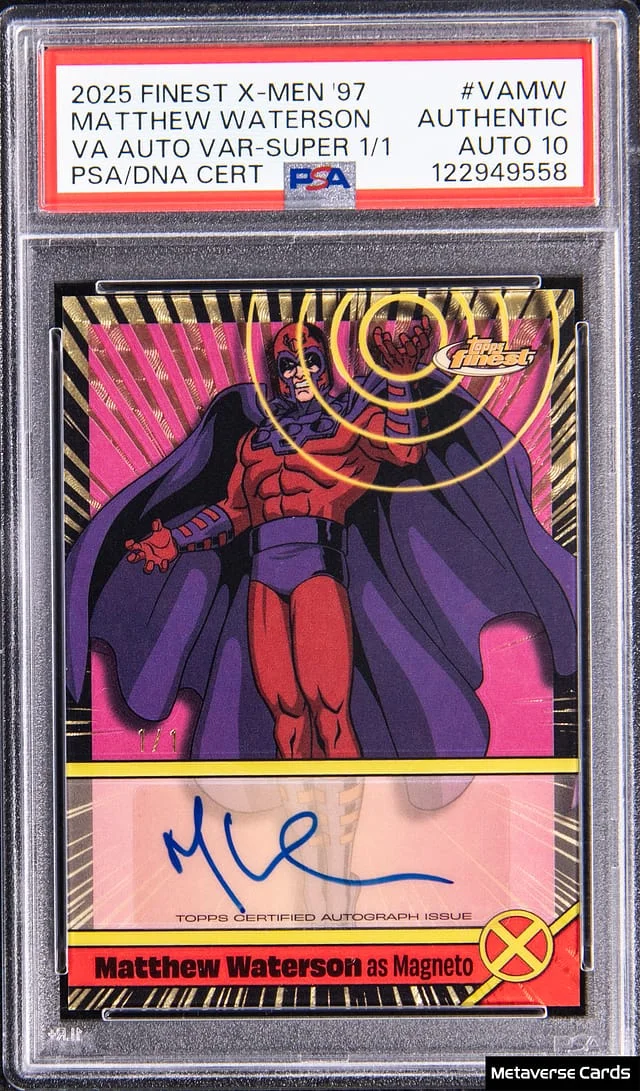 2025 Topps Finest Matthew Waterson as Magneto X-Men '97 Voice Actor Autograph Variation SuperFractor #VA-MW card image