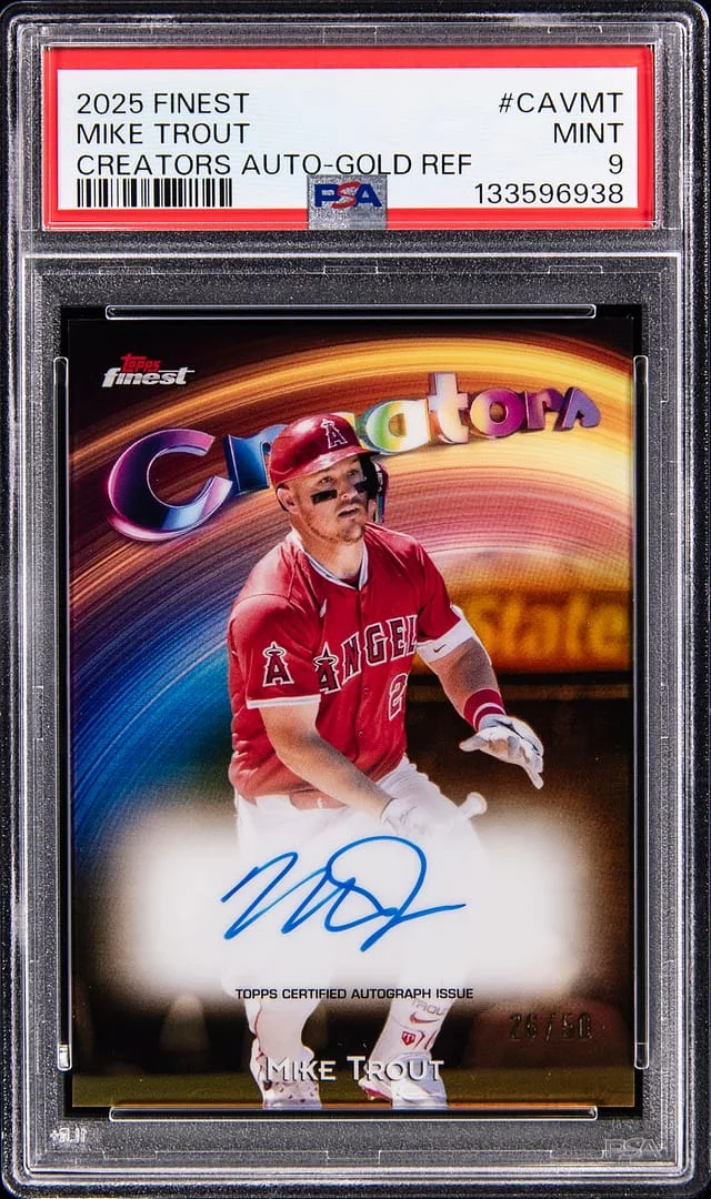 2025 Topps Finest Mike Trout Creators Autograph Gold Refractor #CAV-MT card image