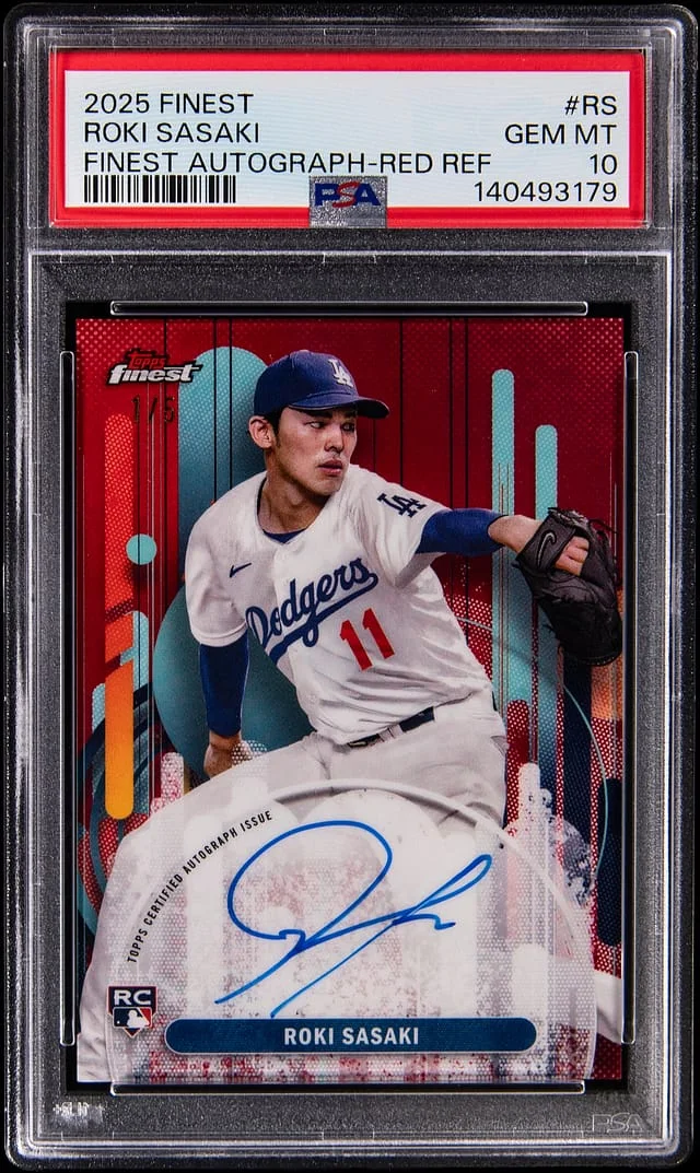 2025 Topps Finest Roki Sasaki Autographs Red Refractor #FA-RS card image