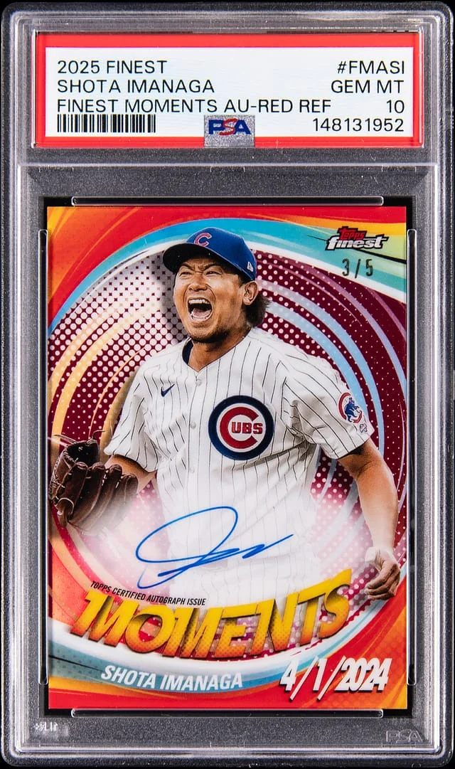 2025 Topps Finest Shota Imanaga Moments Autograph Red Refractor #FMA-SI card image