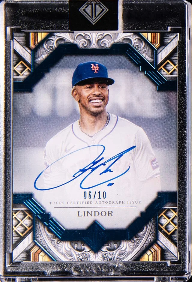 2025 Topps Francisco Lindor Transcendent Gold Frame Autograph Blue #TAC-FL card image
