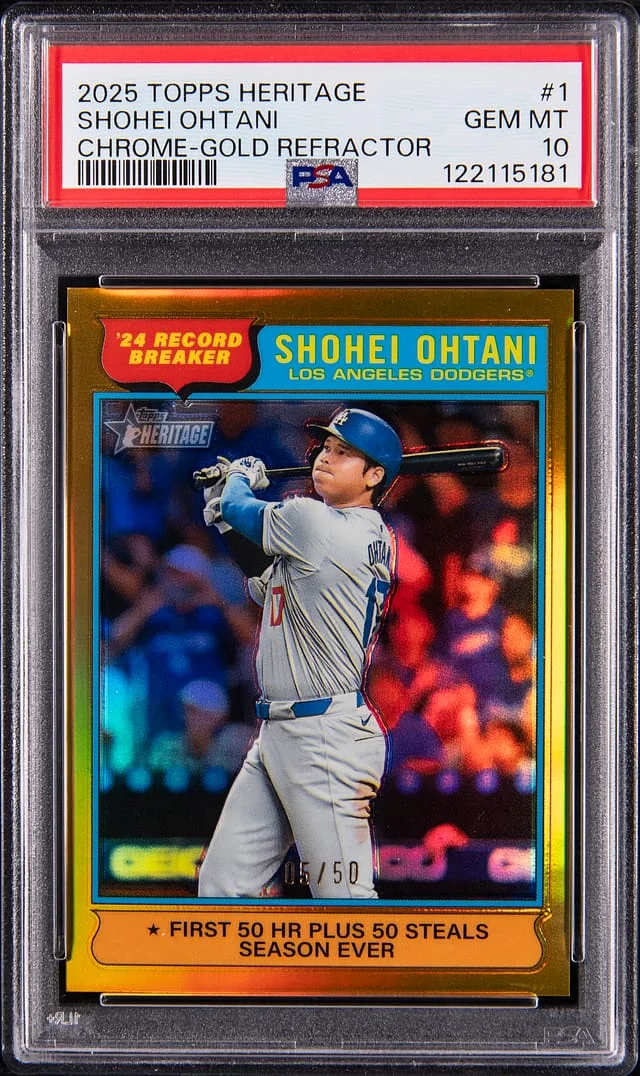 2025 Topps Heritage Chrome Shohei Ohtani Gold Refractor #1 card image