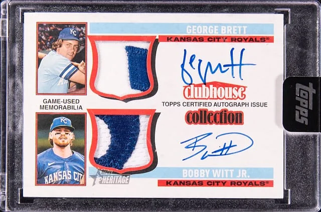 2025 Topps Heritage George Brett/Bobby Witt Jr. Clubhouse Collection Dual Autograph Relic #CDAR-BW card image