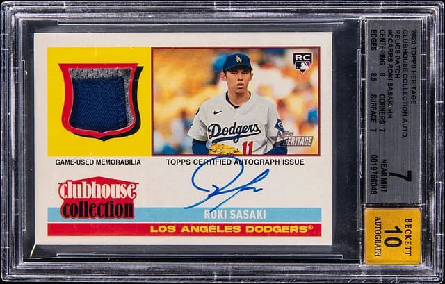 2025 Topps Heritage Roki Sasaki Clubhouse Collection Relics Patch Autograph #CCAR-RS card image