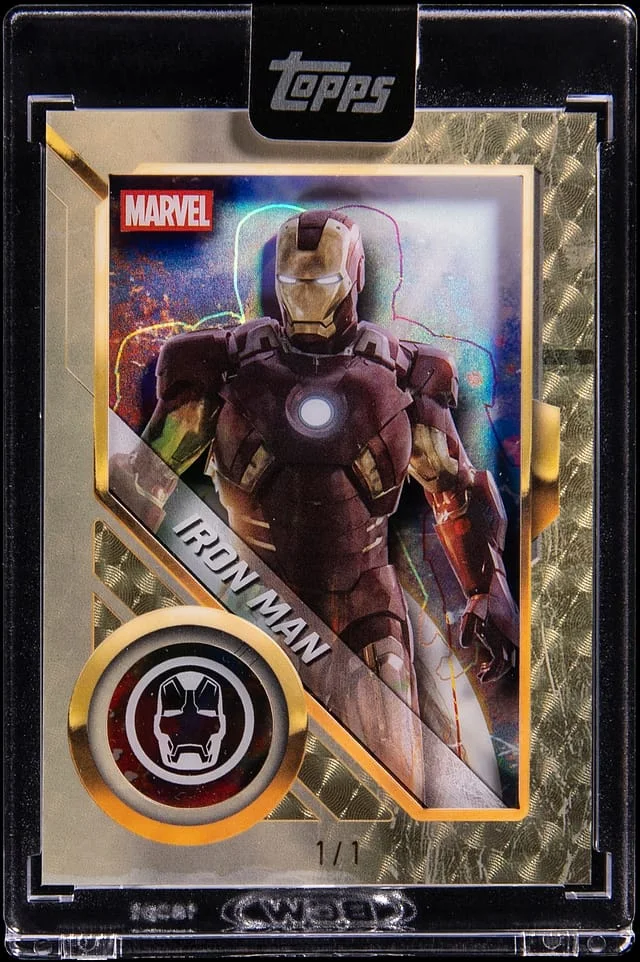 2025 Topps Iron Man - With Original Redemption Card - Topps Encased Marvel Studios Chrome Avengers Shadowbox SuperFractor #AS-5 card image