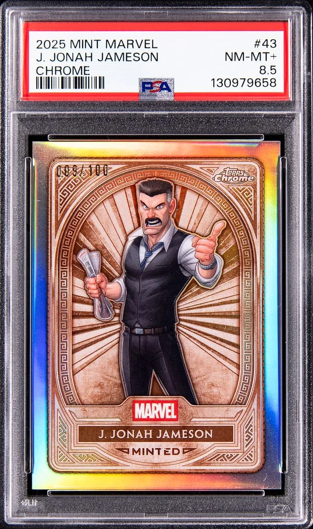 2025 Topps J. Jonah Jameson (# 009/100) Mint Marvel Chrome #43 card image