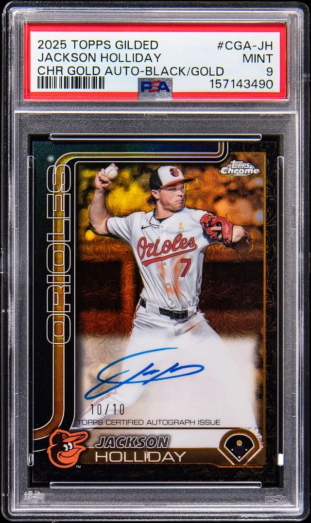 2025 Topps Jackson Holliday Gilded Collection Chrome Gold Autograph Black Gold #CGA-JH card image