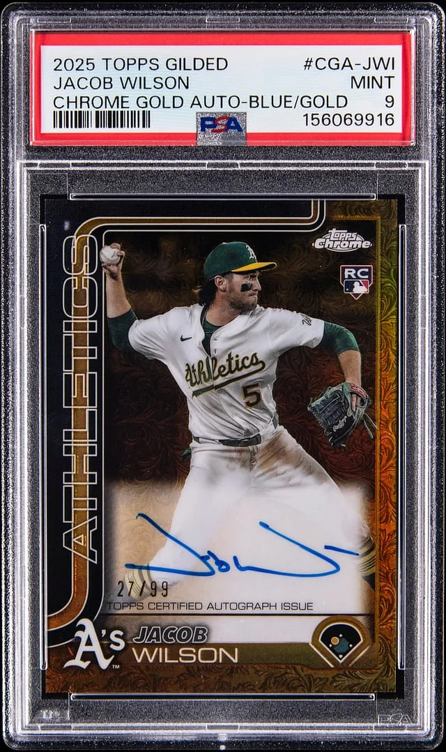 2025 Topps Jacob Wilson Gilded Chrome Gold Auto Blue Gold #CGA-JWI card image