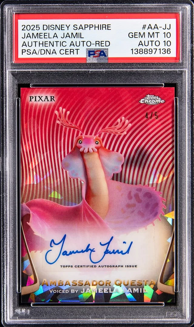 2025 Topps Jameela Jamil Disney Chrome Sapphire Authentic Autograph Red #AA-JJ card image