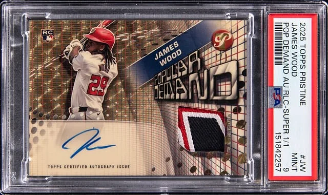 2025 Topps James Wood Pristine Pop Demand Autograph Relic SuperFractor #PPDAR-JW card image