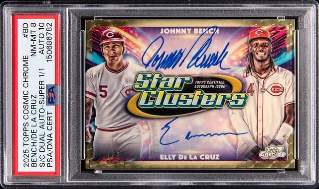 2025 Topps Johnny Bench/Elly De La Cruz Cosmic Chrome Star Clusters Dual Autographs #SCDA-BD card image