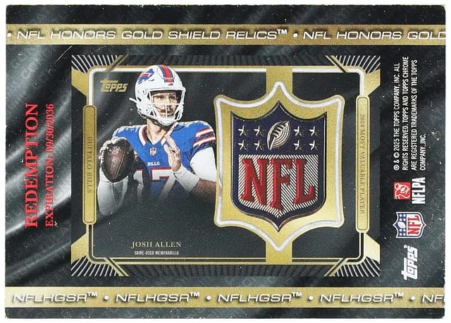 2025 Topps Josh Allen Redemption NFL Honors Gold Shield Relics #NFLHGSR card image
