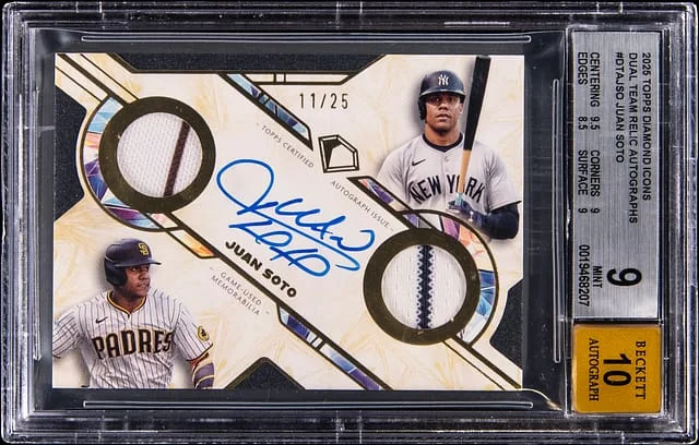 2025 Topps Juan Soto Diamond Icons Dual Team Relic Autographs #DTA-JSO card image