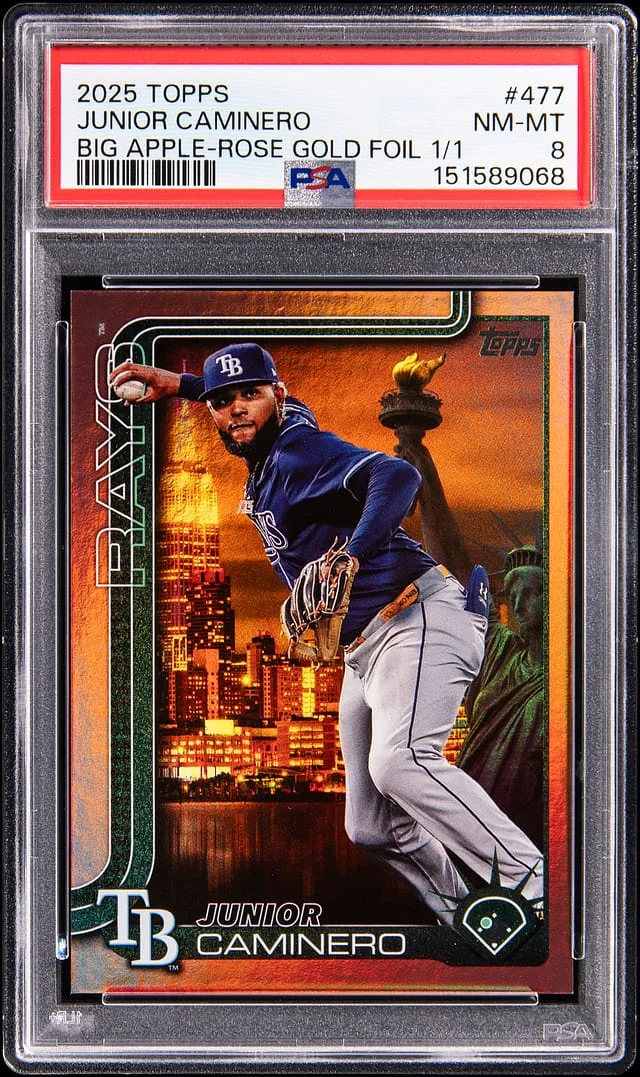 2025 Topps Junior Caminero Apple-Rose Gold Foil 1/1 #477 card image
