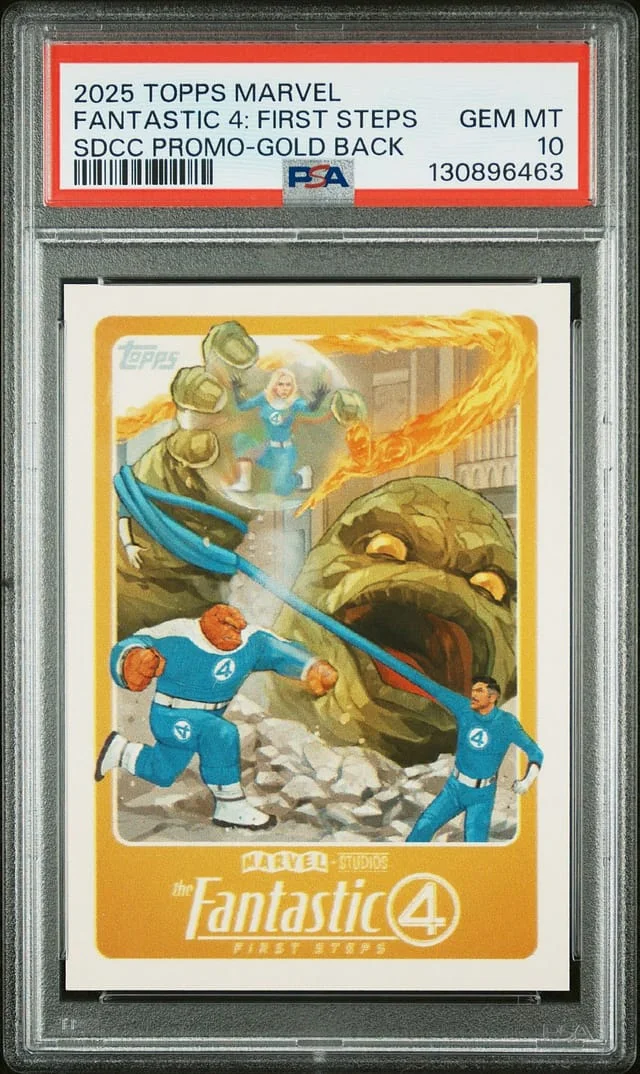2025 Topps Marvel The Fantastic 4: First Steps Promo SDCC Promos First Step Gold Back #no-number card image