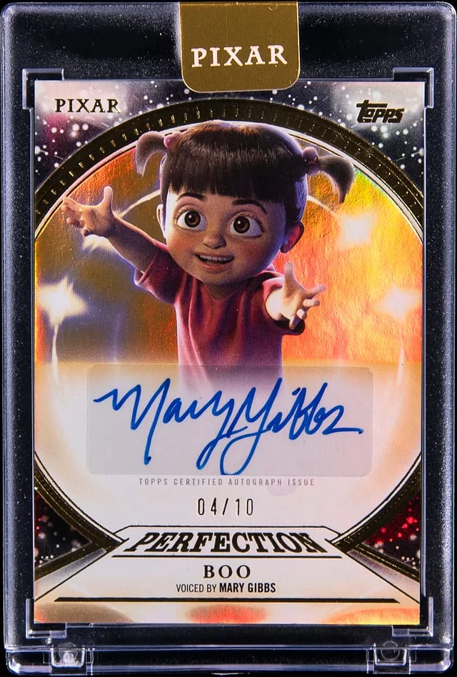 2025 Topps Mary Gibbs as Boo Pixar Gold Pixar Perfection Autograph Gold #PPA-MG card image