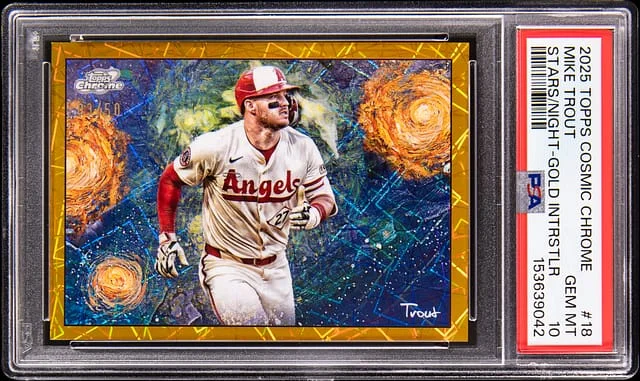 2025 Topps Mike Trout Cosmic Chrome Stars In The Night Gold Interstellar #18 card image