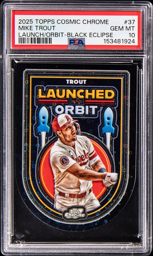2025 Topps Mike Trout Cosmic Chrome Launch Into Orbit Black Eclipse #LIO-37 card image