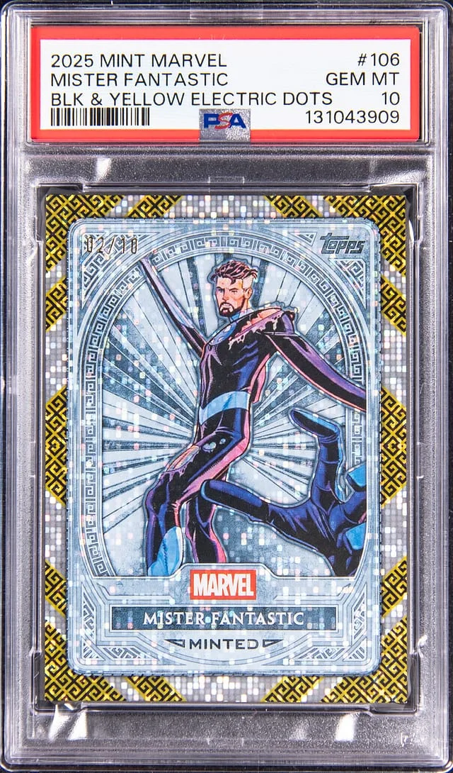 2025 Topps Mister Fantastic Mint Marvel Black & Yellow Electric Dots #106 card image
