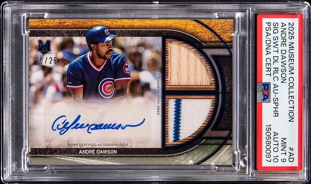 2025 Topps Museum Collection Andre Dawson Signature Swatches Dual Relic Autograph Sapphire #SPDRA-AD card image