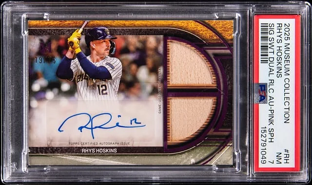 2025 Topps Museum Collection Rhys Hoskins Signature Swatches Dual Relic Autograph Pink Sapphire #SPDRA-RH card image