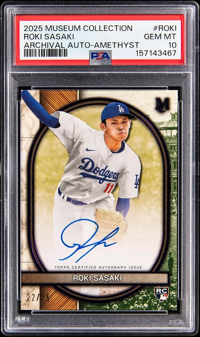 2025 Topps Museum Collection Roki Sasaki Archival Autograph Amethyst #AA-ROKI card image