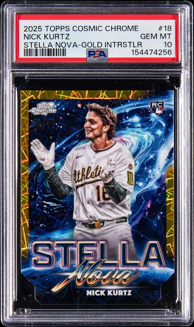2025 Topps Nick Kurtz Cosmic Chrome Stella Nova-Gold Interstellar #18 card image