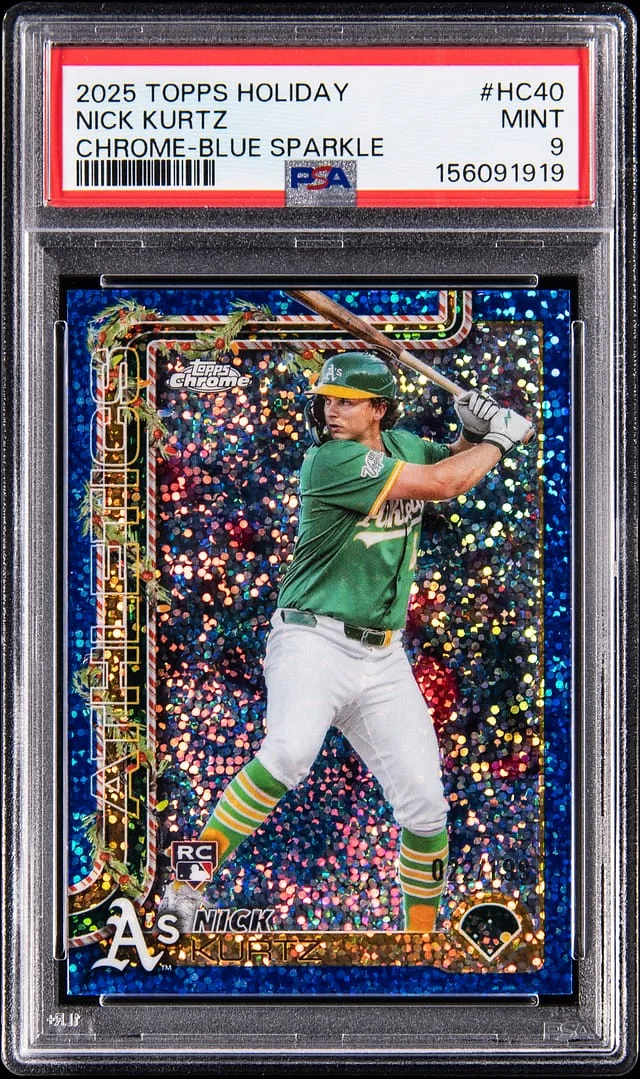 2025 Topps Nick Kurtz Holiday Chrome Blue Sparkle #HC40 card image