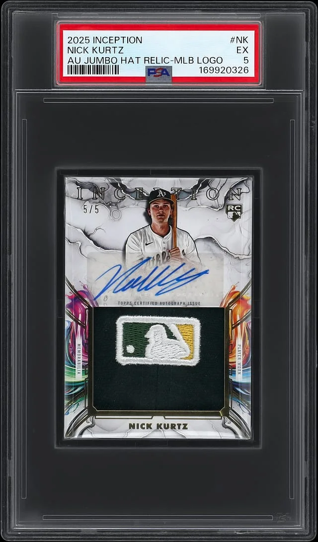 2025 Topps Nick Kurtz Inception Autographed Jumbo Hat Relic MLB Logo #IAJH-NK card image