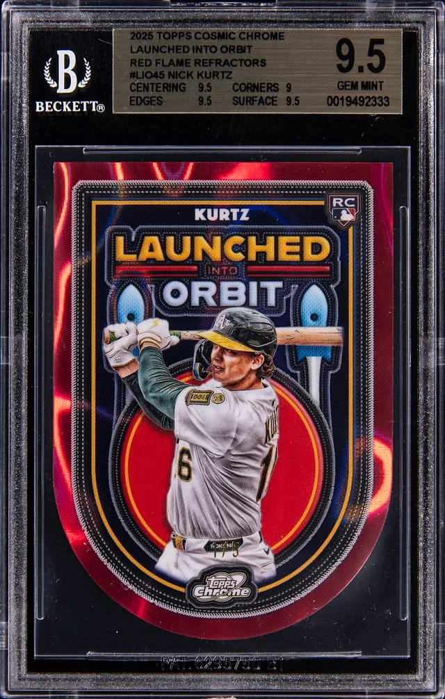 2025 Topps Nick Kurtz Cosmic Chrome Launched Into Orbit Red Flame Refractors #L10-45 card image