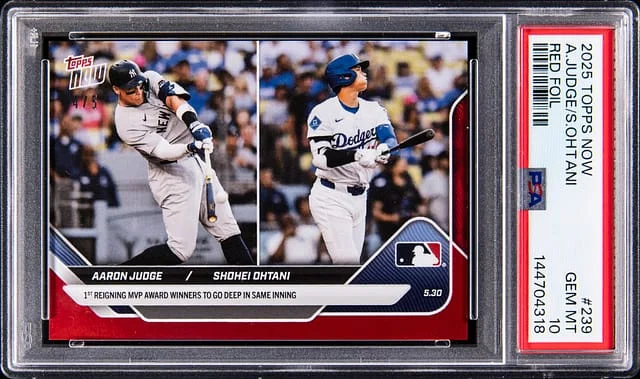 2025 Topps Now Aaron Judge/Shohei Ohtani Red Foil #239 card image