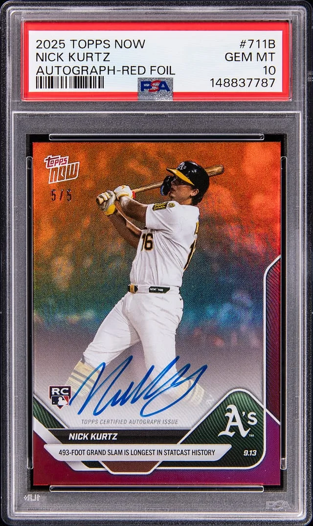 2025 Topps Now Nick Kurtz Autograph Red Foil #711B card image