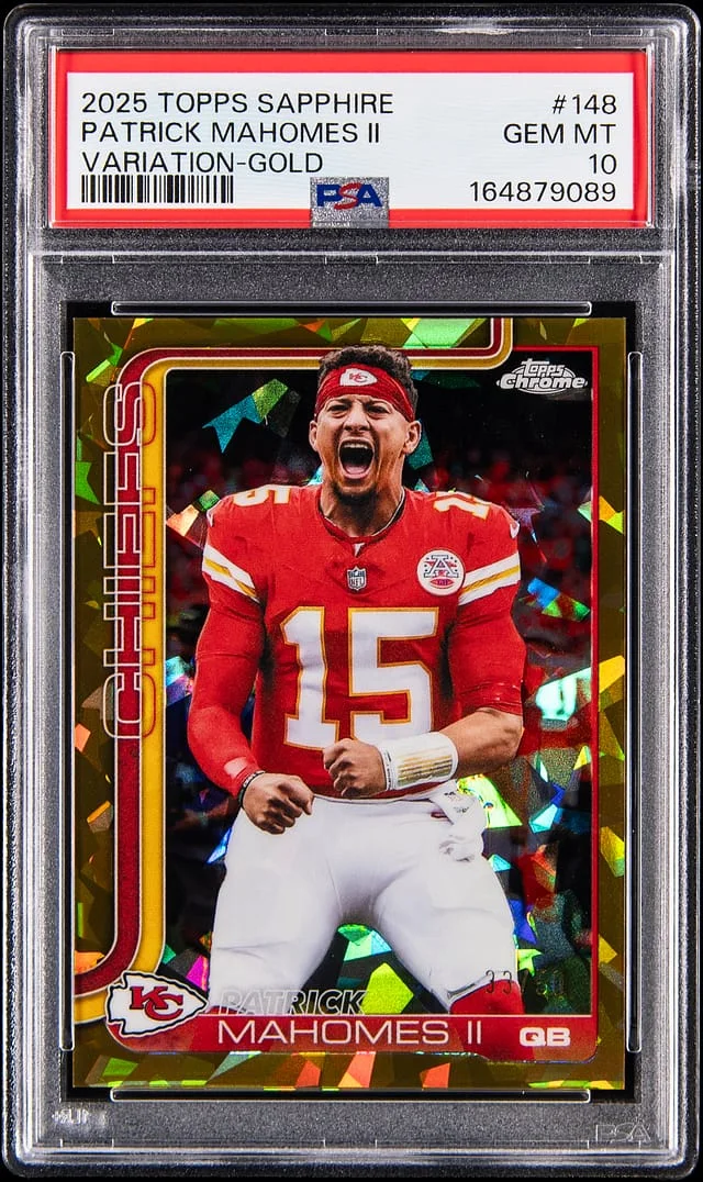 2025 Topps Patrick Mahomes II Sapphire Variation Gold #148 card image