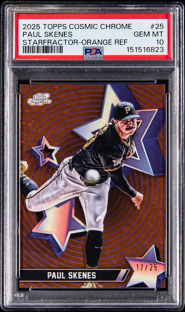 2025 Topps Paul Skenes Cosmic Chrome StarFractor Orange Refractor #25 card image