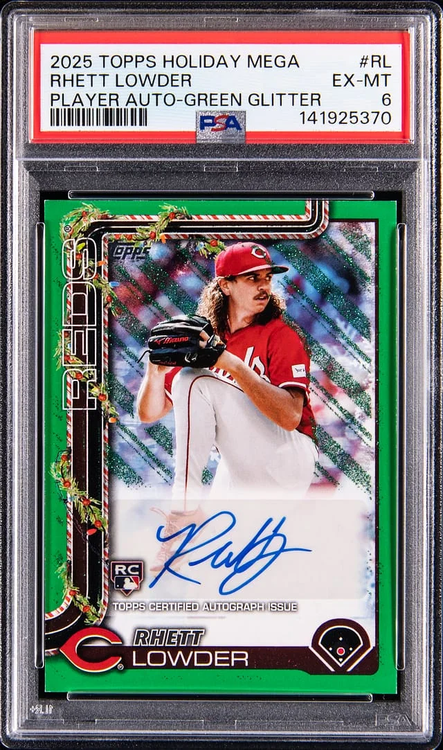 2025 Topps Rhett Lowder Holiday Mega Player Autograph Green Glitter #PA-RL card image