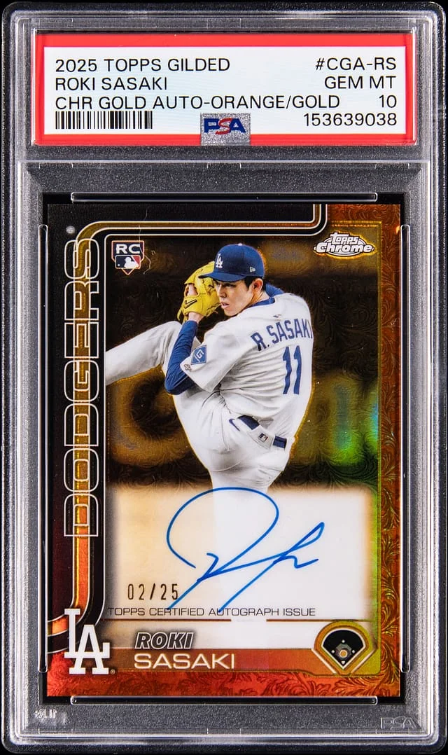 2025 Topps Roki Sasaki Gilded Collection Chrome Gold Autographs Orange Gold Refractor #CGA-RS card image