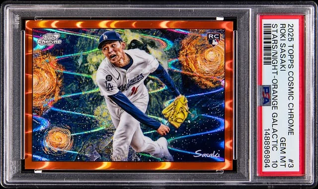 2025 Topps Roki Sasaki Cosmic Chrome Stars In The Night Orange Galactic Refractor #STN-3 card image