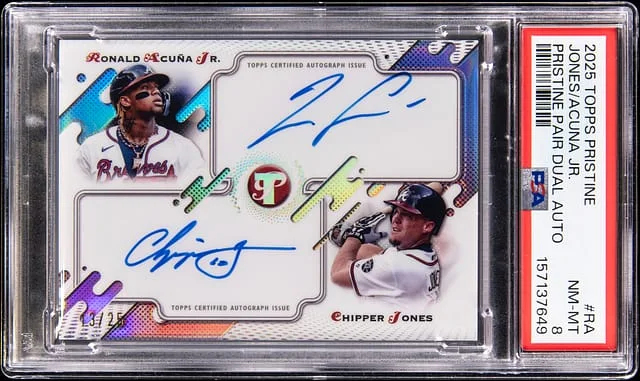 2025 Topps Ronald Acuna Jr. / Chipper Jones Dual Pristine Pristine Pair Dual Auto #RA card image