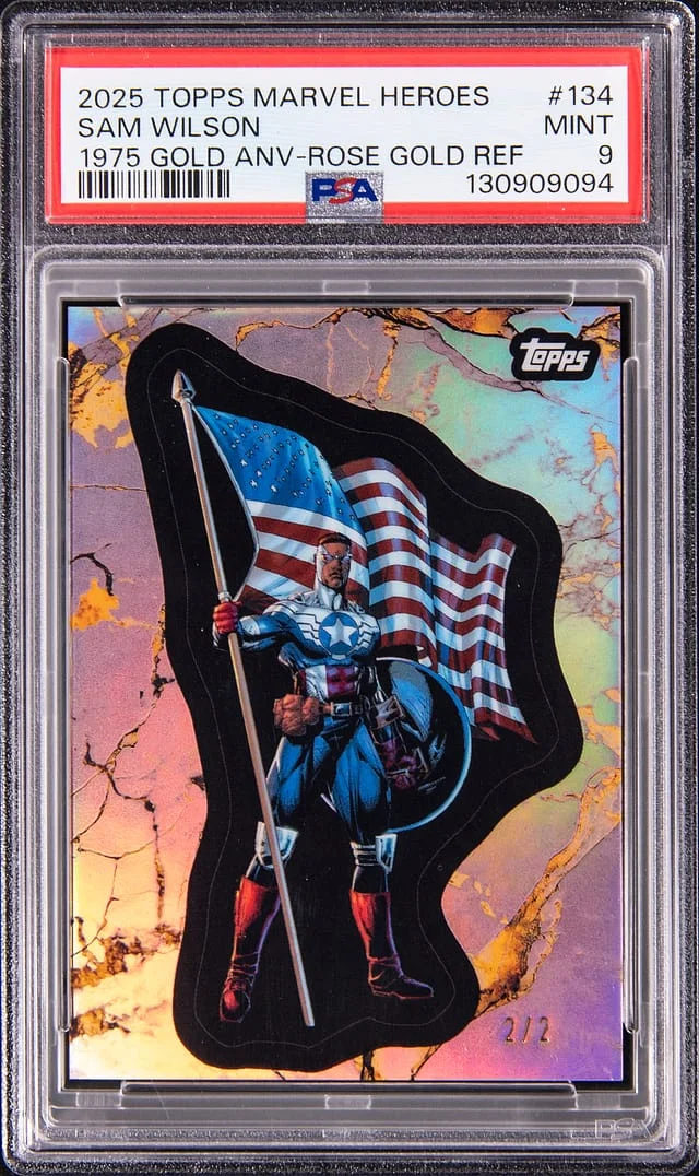 2025 Topps Sam Wilson Marvel Heroes 1975 Gold Anniversary Rose Gold Refractor #134 card image