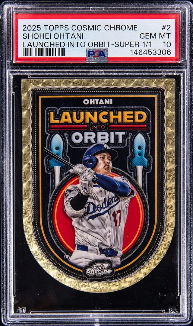 2025 Topps Shohei Ohtani Cosmic Chrome Launched Into Orbit Autographs SuperFractor #2 card image