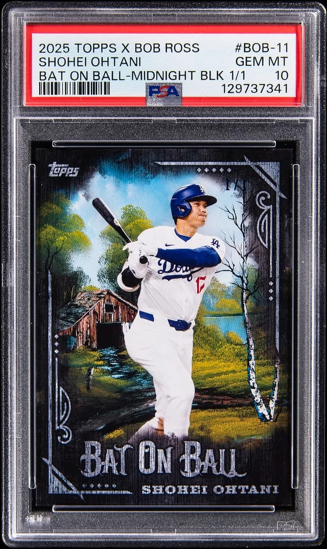 2025 Topps Shohei Ohtani x Bob Ross Bat on Ball Midnight Black #BOB-11 card image