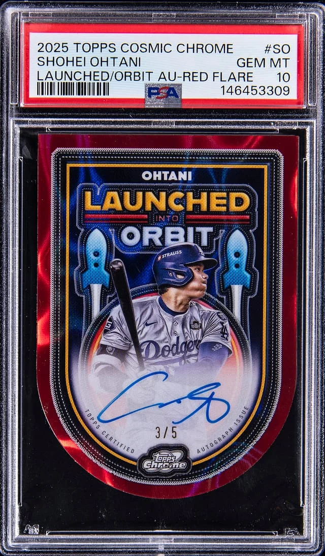 2025 Topps Shohei Ohtani Cosmic Chrome Launched Into Orbit Autographs Red Flare #LIOA-SO card image