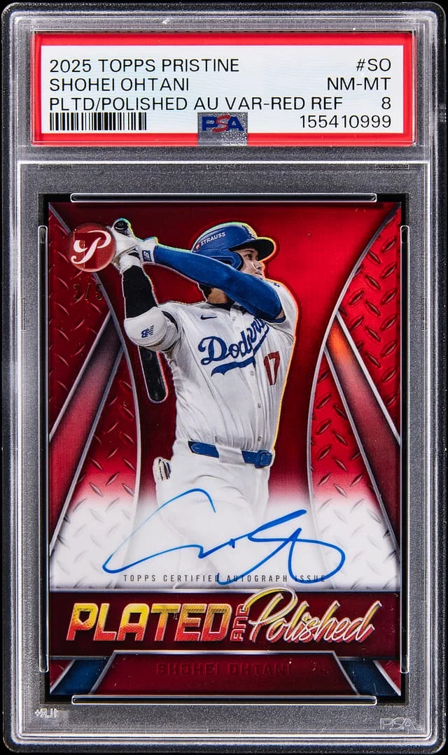 2025 Topps Shohei Ohtani Pristine Plated and Polished Autograph Variation Red Refractor #PAPAV-SO card image