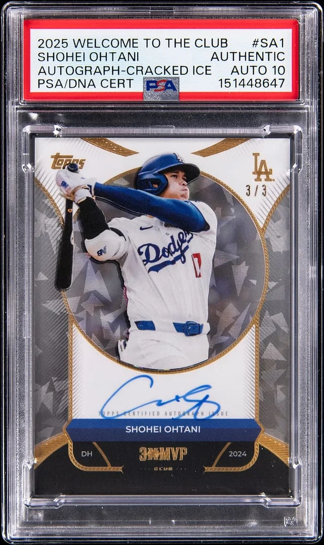 2025 Topps Shohei Ohtani Welcome to the Club 3x MVP Autographs Cracked Ice #SA1 card image