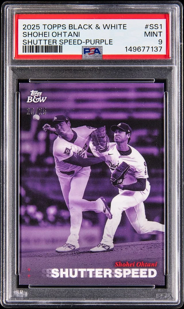 2025 Topps Shohei Ohtani Black & White Shutter Speed Purple #SS1 card image