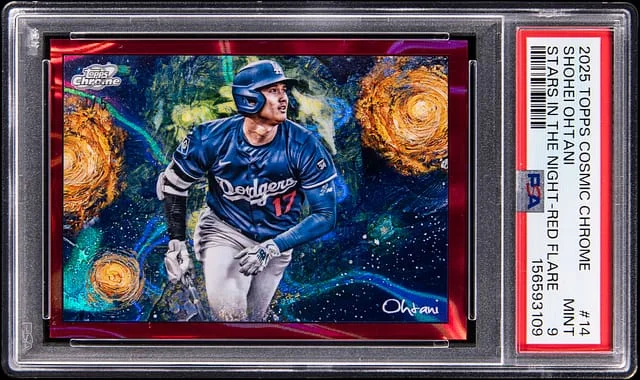 2025 Topps Shohei Ohtani Cosmic Chrome Stars In The Night Red Flare Refractor #STN-14 card image